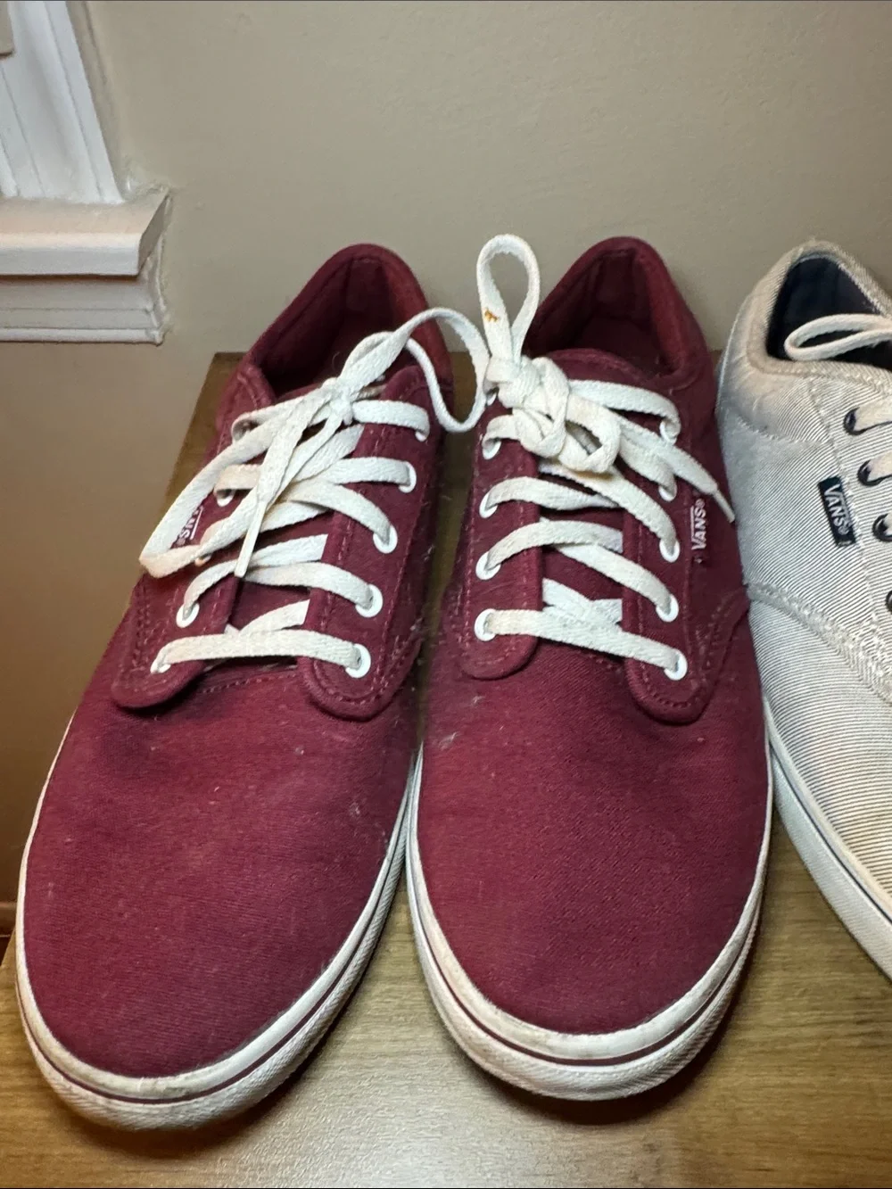 Vans Low-Top Canvas Sneakers in Burgundy and Light Gray